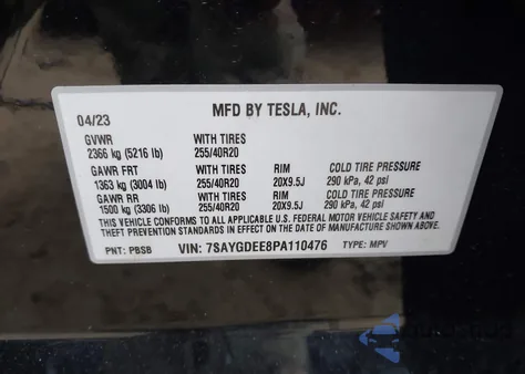 2023 Tesla Model Y Awd/Long Range Dual Motor All-Wheel Drive из США, поврежденный, VIN 7SAYGDEE8PA110476